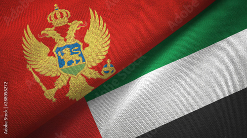 Montenegro and United Arab Emirates two flags textile cloth, fabric texture