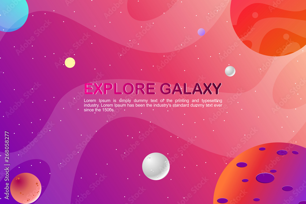 Galaxy background with colorful planet flat design