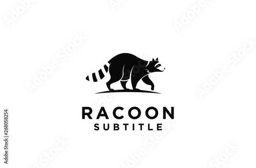 raccoon sit down eat black logo icon designs vector illustration silhouette