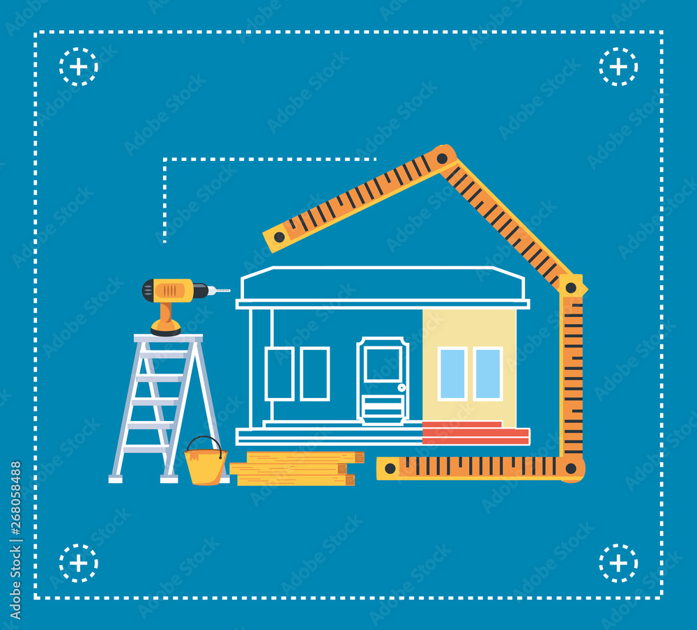 facade house under construction with rules and tools facade house under construction with rules and tools