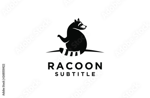 raccoon sit down eat black logo icon designs vector illustration silhouette