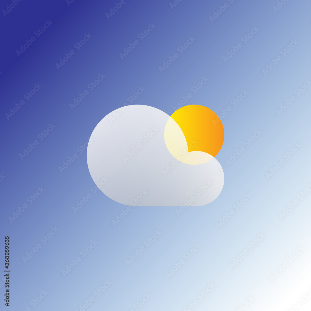 Flat sun and cloud weather web icon. Isolated summer icon on a blue background