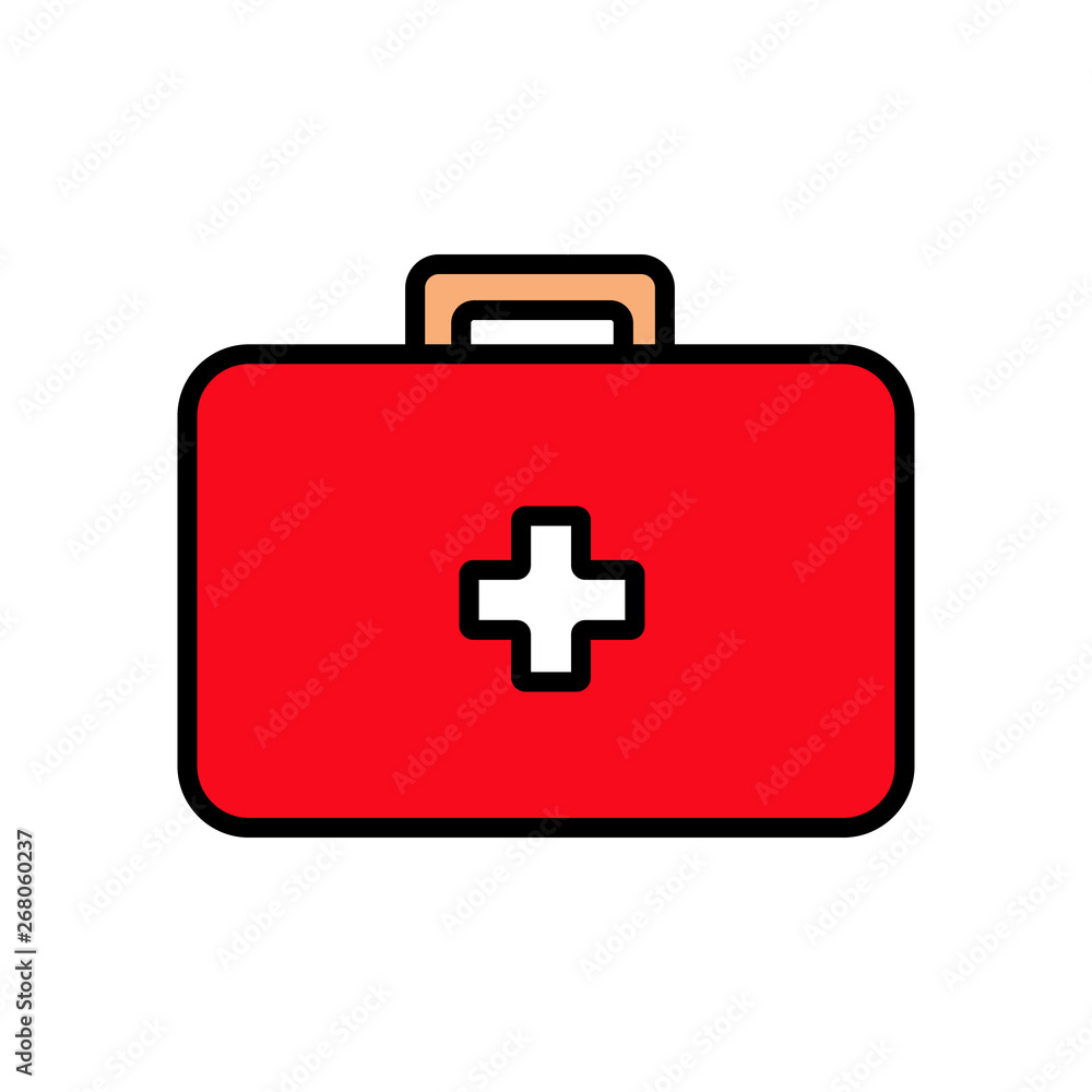 Medical rectangular first-aid kit with medicines, briefcase for first aid, simple icon on a white background. Vector illustration Medical rectangular first-aid kit with medicines, briefcase for first aid, simple icon on a white background. Vector illustration