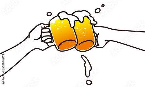 ジョッキビールの乾杯シーンのシンプルなイラスト