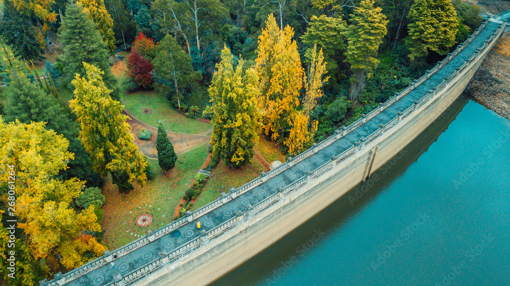 Aerial View of Autumn Gardens and Dam D