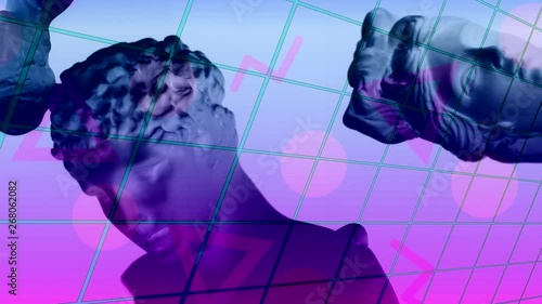 Vaporwave style animation with a statue and retro colors and shapes. photo