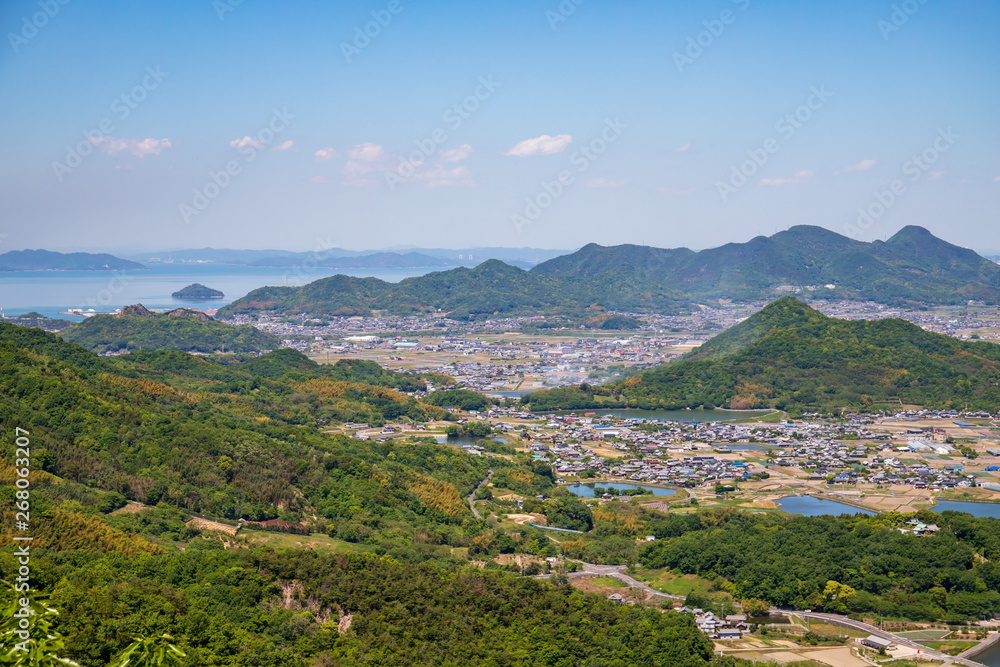 Landscape of countryside and farm reservoirs ,Shikoku,Japan
