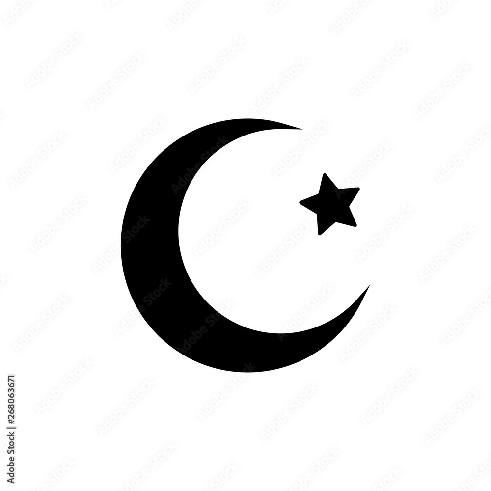 Moon and stars icon. Flat vector illustration in black on white background Moon and stars icon. Flat vector illustration in black on white background