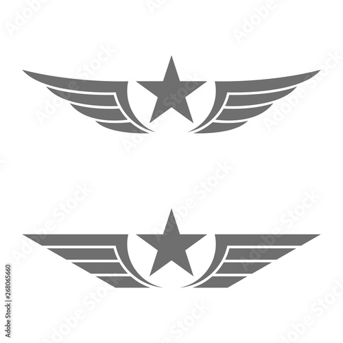 Emblem star with wings in black color. Illustration for tattoo and stickers