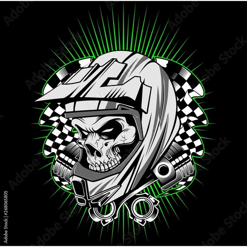 skull helmet with piston hand drawing vector