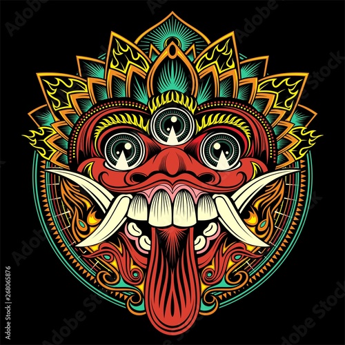 Traditional ritual Balinese mask. Vector outline illustration - Vector
