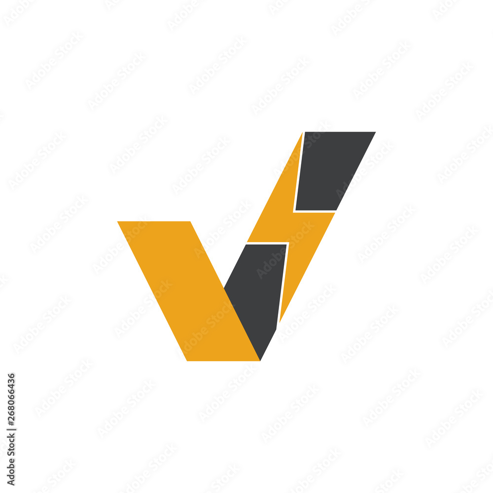 letter v energy thunder design logo vector letter v energy thunder design logo vector