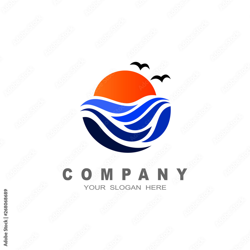 summer, sun, bird, sea and waves. abstract logo and icon colorful design template summer, sun, bird, sea and waves. abstract logo and icon colorful design template