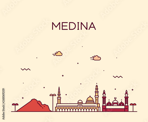 Medina skyline Saudi Arabia vector linear style