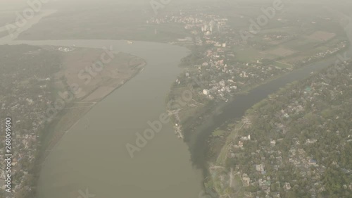 Ganga river meeting Kaveri, Mayapur, India, 4k aerial ungraded photo