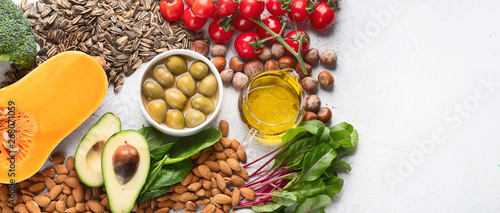 Foods rich in vitamin EюPanorama, banner with copy space