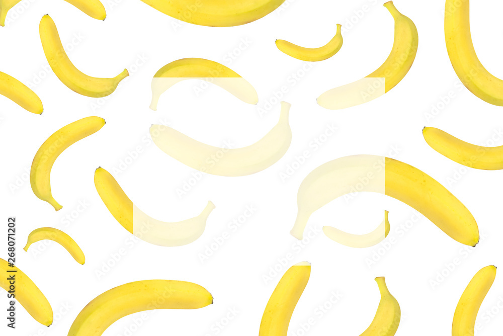 many yellow bananas with place for text on white background