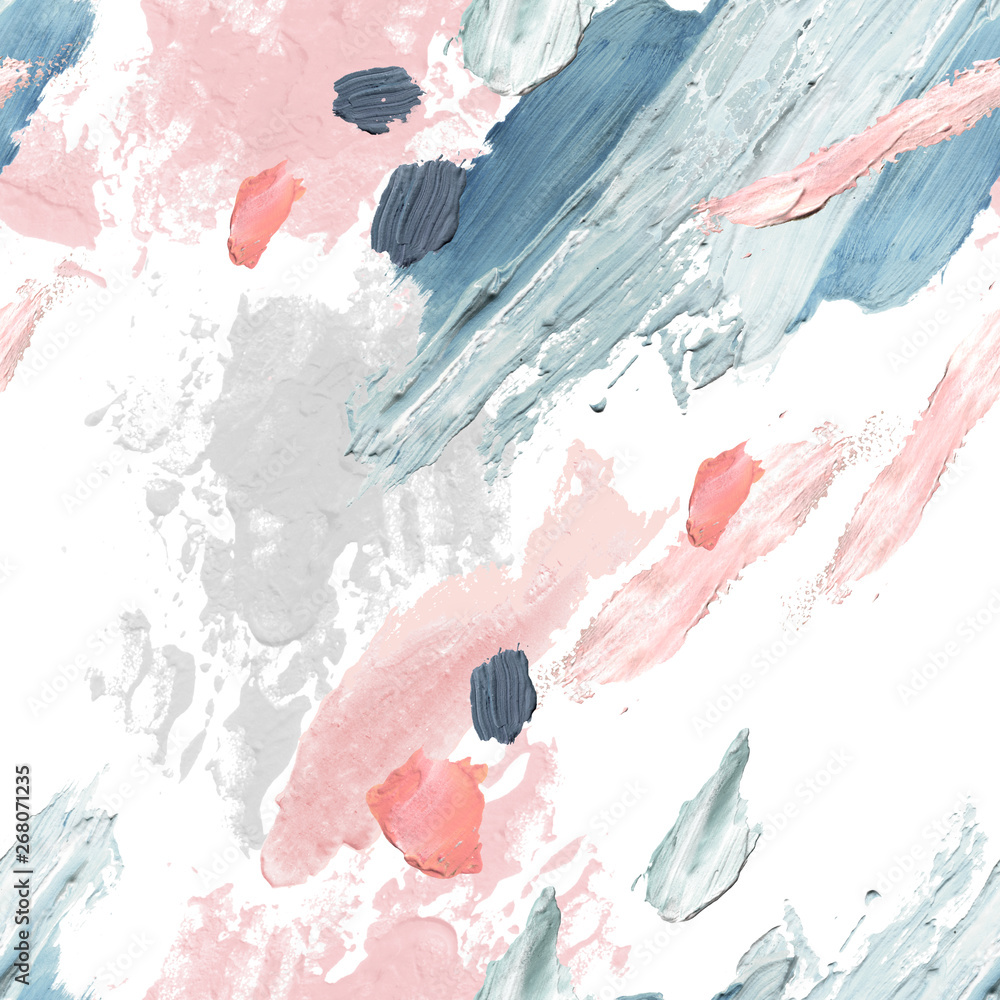Acrylic, oil and watercolor paint rough smears, blots, texture seamless pattern - obrazy, fototapety, plakaty 