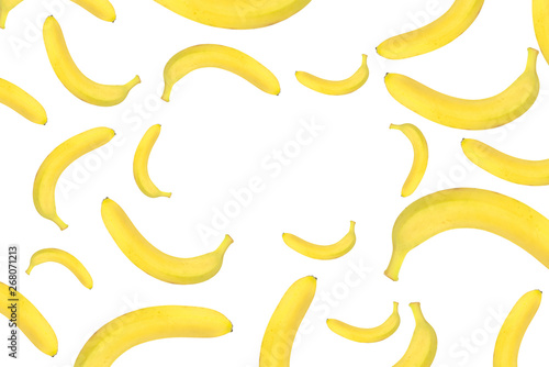 many yellow bananas with place for text on white background