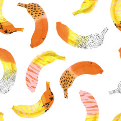 Papier peint photo Fruits aquarelle patrons Bananes ludiques style Memphis coloré  © Tanya Syrytsyna
