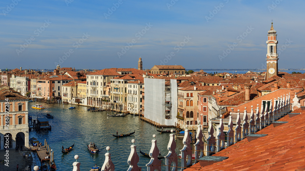 Top view of Grand canal from roof of Fondaco dei Tedeschi. Venice. Italy