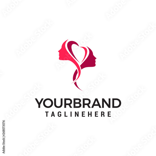 Heart and two women face ogo design concept template vector