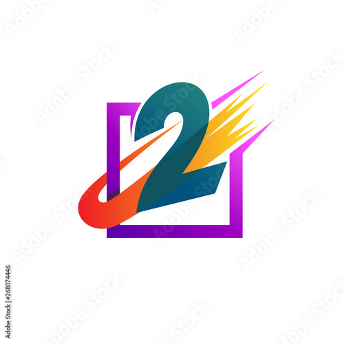 Speed number design logo, swoosh, square, speed, and number 2