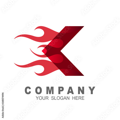 K letter logo, fire flames logo design, fire and letter k