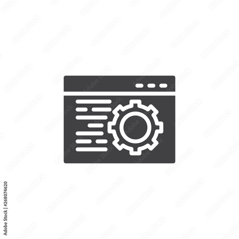 Browser setting vector icon. Code optimization filled flat sign for mobile concept and web design. Web site development glyph icon. Symbol, logo illustration. Pixel perfect vector graphics Browser setting vector icon. Code optimization filled flat sign for mobile concept and web design. Web site development glyph icon. Symbol, logo illustration. Pixel perfect vector graphics