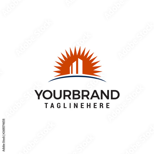 building with sun logo design concept template vector