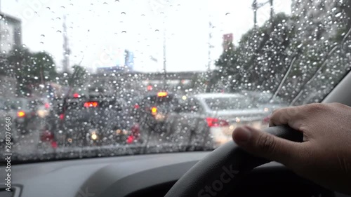 interior of car driving on city