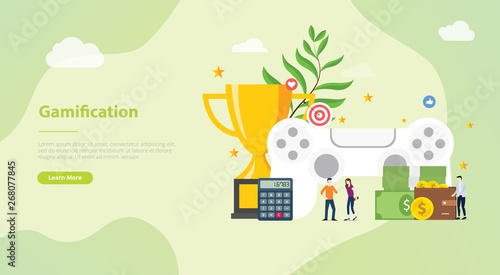 gamification life concept for website template banner or landing homepage with modern flat style - vector