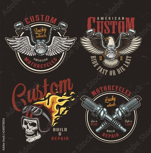 Colorful motorcycle emblems set