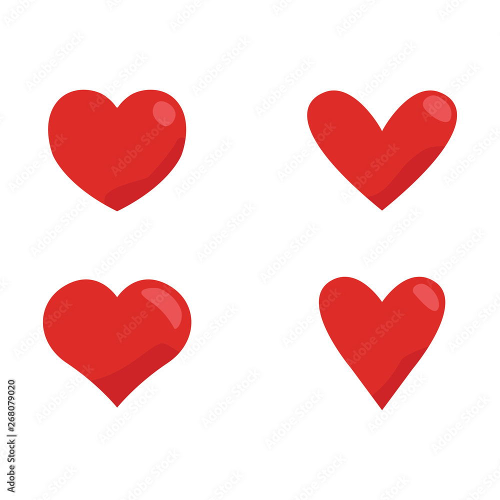 Red heart icon set. Love symbol design