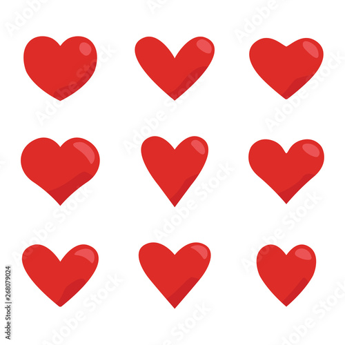 Red hearts icon set. Love symbol vector