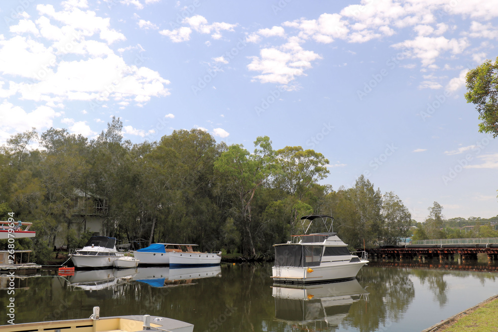 Boats on Stoney Creek with Trees and Reflections