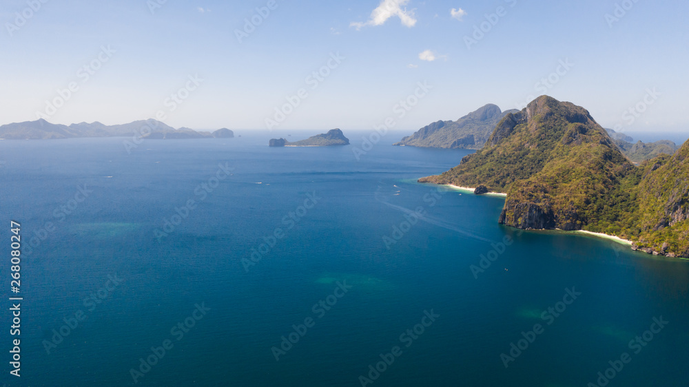 Islands with rocky shores. Group of tropical islands, Philippine nature.El Nido,Palawan,Philippines