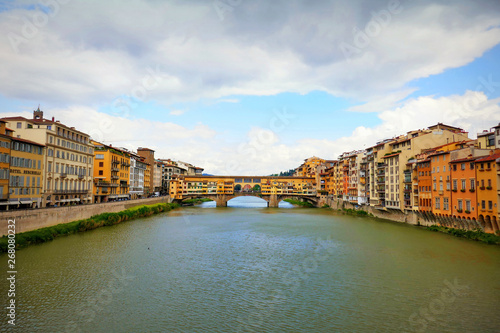 FLORENCE, ITALY-APRIL 29,2019:Ponte Vecchio is a famous medieval bridge over the River Arno in Florence, Italy
