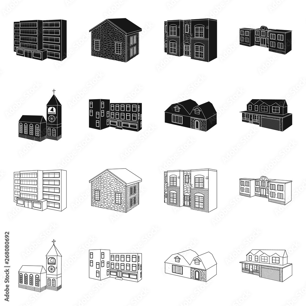 Vector illustration of facade and housing sign. Collection of facade and infrastructure stock symbol for web.