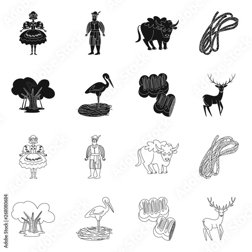 Isolated object of traditional and tour icon. Set of traditional and landmarks stock vector illustration.