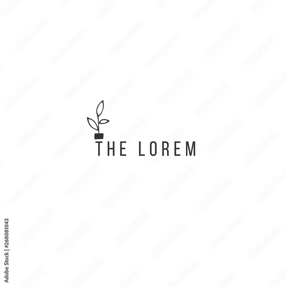 Minimal vector logo template, a plant in a pot. Isolated hand drawn garden illustration.