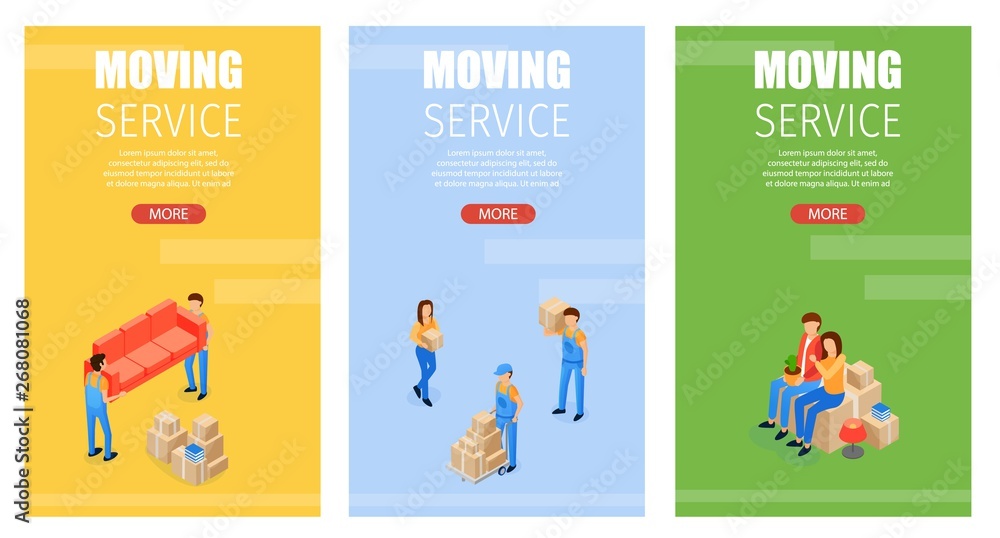 Set Illustration Moving Service, Landing Page.
