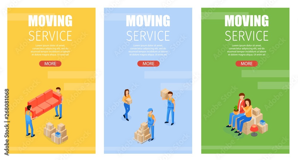 Set Illustration Moving Service, Landing Page. Set Illustration Moving Service, Landing Page.