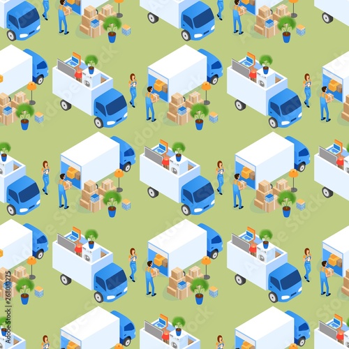 Loading Furniture Truck Seamless Pattern Vector.