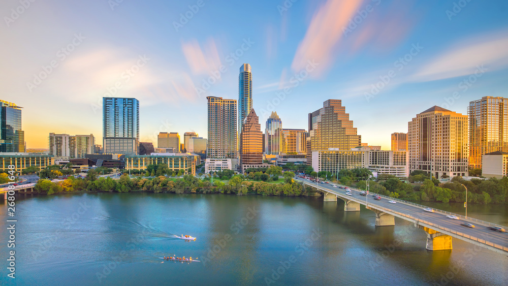 Downtown Skyline of Austin, Texas in USA from top view
