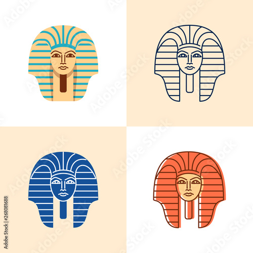 Egyptian pharaoh icon set in flat and line style