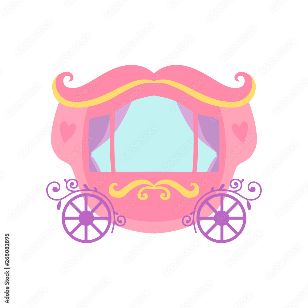 Cute Pink Princess Fairytale Carriage Cartoon Vector Illustration