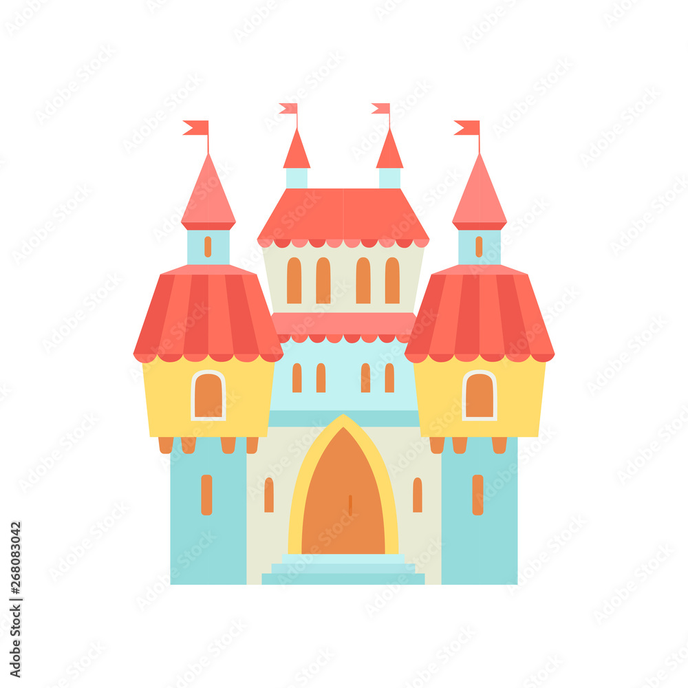 Fairytale Medieval Magic Castle Fortress, Colorful Fantasy Kingdom Cartoon Vector Illustration