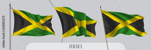 Set of Jamaica waving flag on isolated background vector illustration