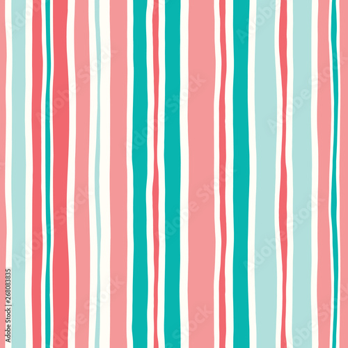 Colorful Hand Drawn Wavy Uneven Vertical Stripes On White Backrgound Vector Seamless Pattern. Classy Abstract Geo